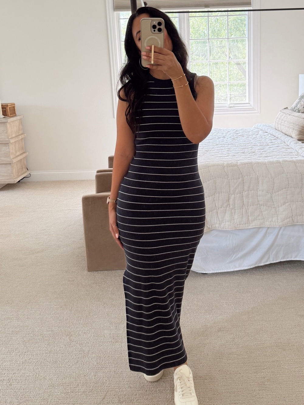 Target Sleeveless navy blue & White Striped Maxi Dress - Fitted Rib Knit